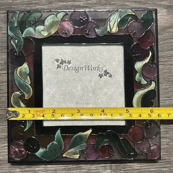 New Stain Glass Grapes Leafs Hand Painted Picture Frame 5.5 Design Works 3.5x3.5 - Picture 6 of 10